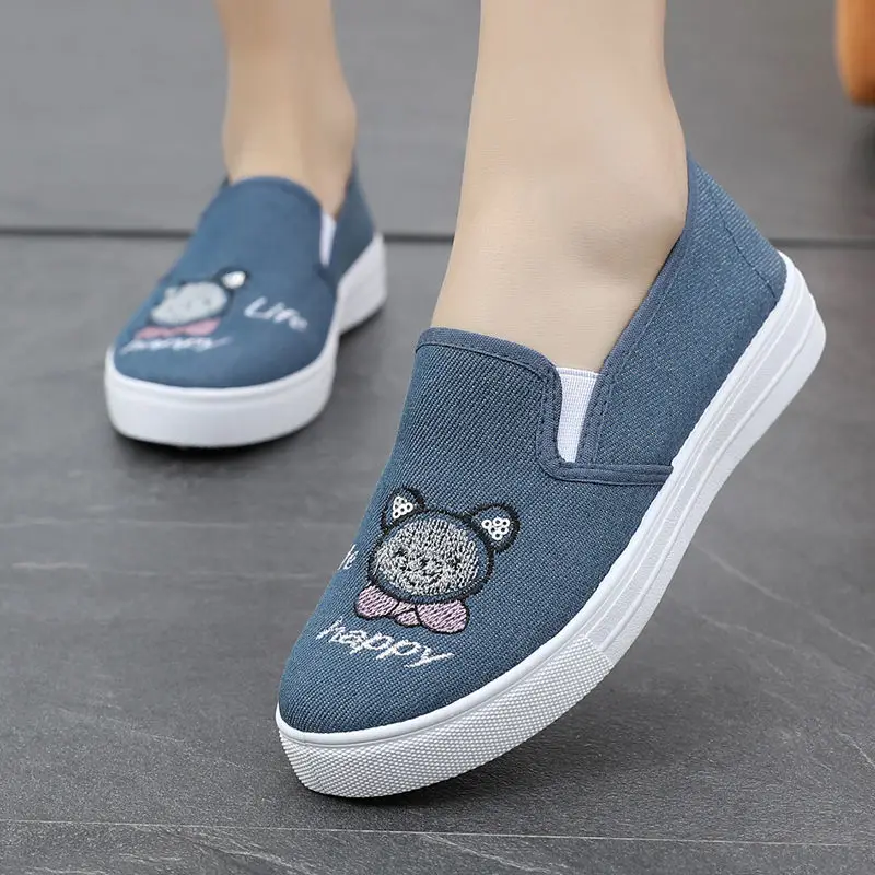 

Women Classic Height Increased Anti Skid Denim Spring Slip on Shoes Lady Casual Navy Blue Summer Loafers Zapatos De Mujer E9537e