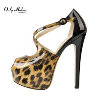 onlymaker ladys peep toe platform leopard print extremely thin high heel pumps shoes pump dress wedding party brand shoes