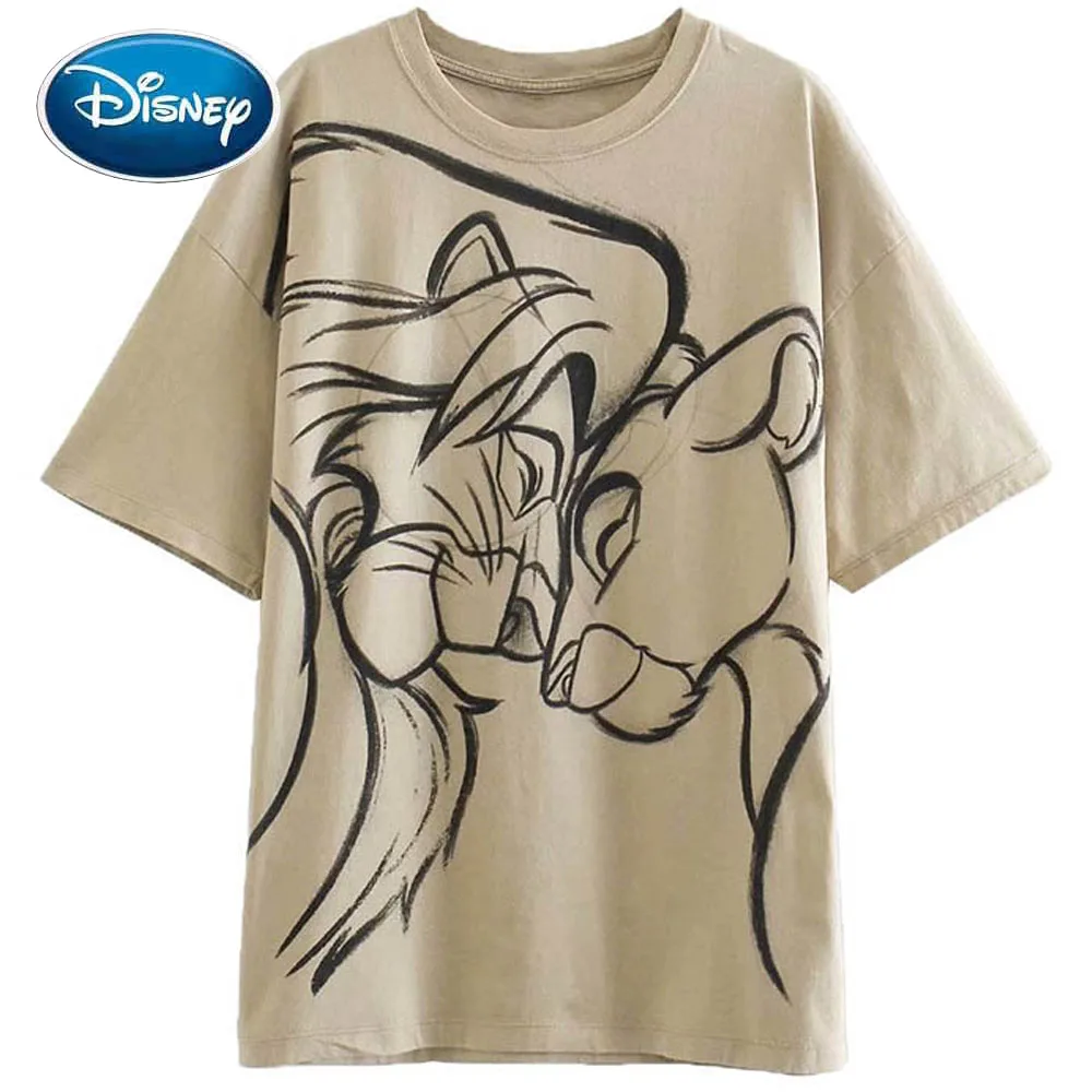 

Disney T-Shirt Fashion The Lion King Simba Nala Cartoon Print Short Sleeve Harajuku Women Cotton Korea Female Tee Tops Femme