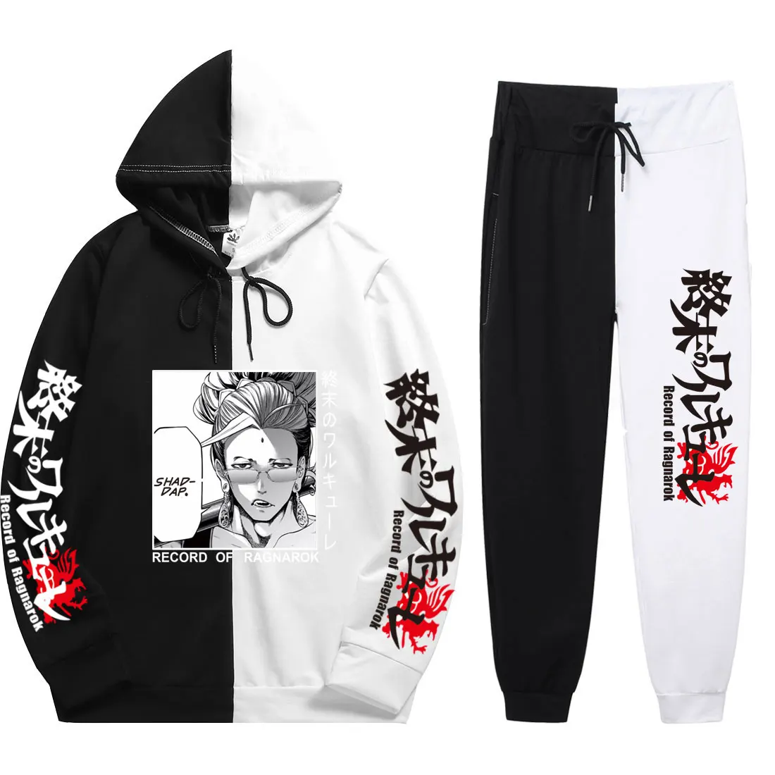 

Summer Autumn Man 2 Pieces Sets Anime Record Of Ragnarok Print Daily Comfortable Patchwork Thin Hoodie+Patchwork Pants Hot Sale