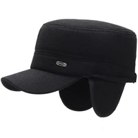 ht3925 winter baseball cap hats for men warm adjustable wool baseball hat flat top army military earflap cap elder man dad hat