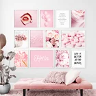 Картина на холсте с изображением девушки губ розовых хризантем пионов цветов скандинавские постеры и принты настенные картины для гостиной домашний декор