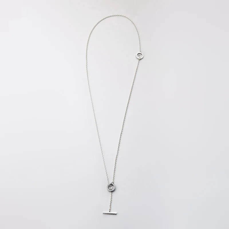 

100%925 Sterling Silver Necklace,Pav Circle Logo T-bar Heart Necklace,2020 11Holiday Gift for Girlfriend