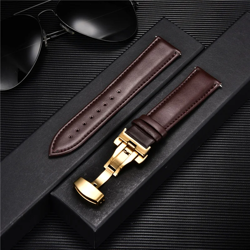 

Soft Leather Watchbands with Stainless Steel Automatic Buckle 18mm 20mm 22mm 24mm Strap Men Women Bracelet Watch Straps