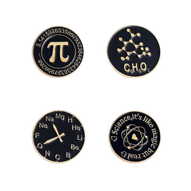 Наука эмали штырь элемент часы Волшебная Математика Pi значки мешочек для брошек