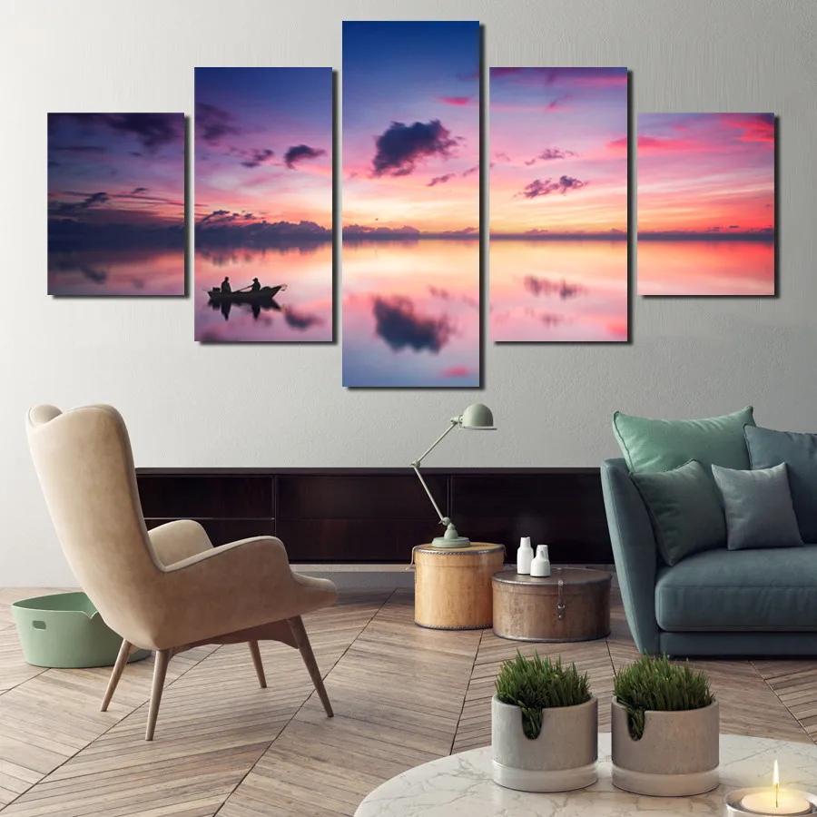 

Modern Style Ship and Light Pink Skyscape Painting Canvas Painting Nordic Decoration Home Living Room Decoration Modern Home