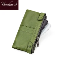 contacts genuine leather women long wallet hasp design ladies purse clutch bag zipper rfid card holder pocket wallets for women
