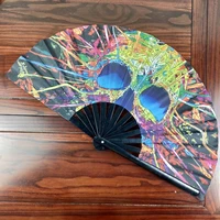 summer rainbow leopardzebraowl eyes skull head handheld folding fan for wedding party decoration festival dance supplies
