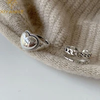 xiyanike prevent allergy silver color rings vintage simple love chain finger jewelry for women couple party accessories