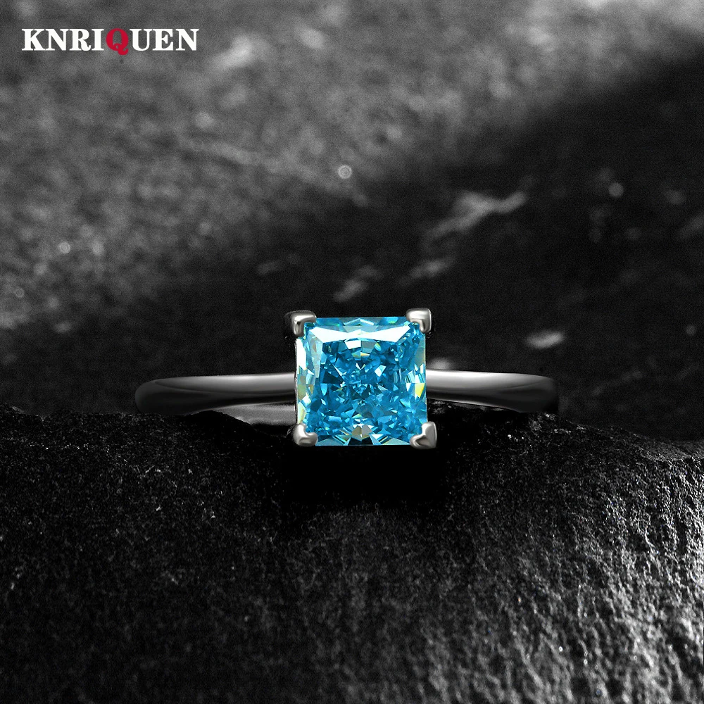 

Charms 100% 925 Sterling Silver 6*6mm Aquamarine Pink Topaz Gemstone High Carbon Diamond Rings for Women Wedding Fine Jewel Gift