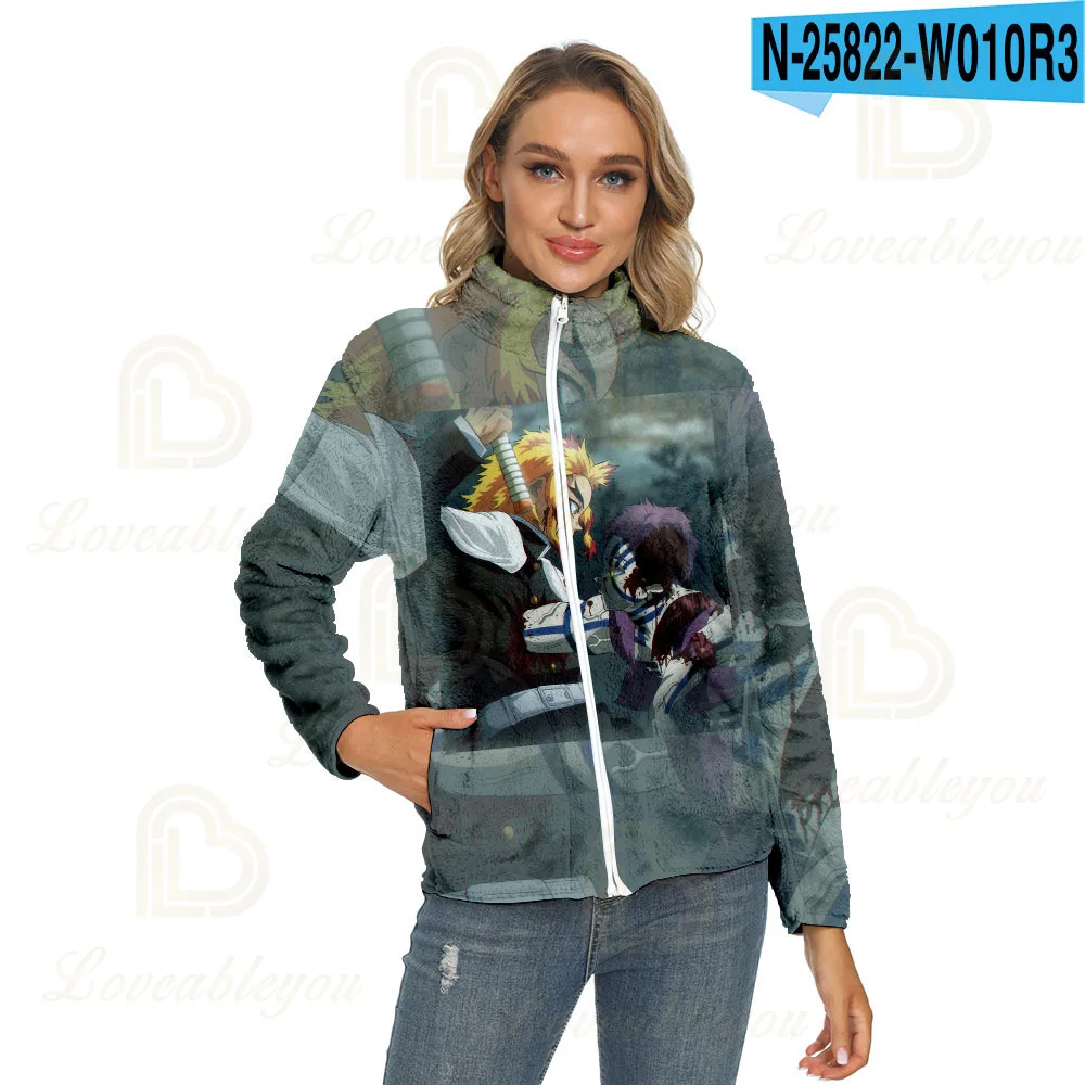 

Women Sweatshirts Velvet Cosplay Coat Zip Up Hoodies Top 2020 Kimetsu No Yaiba:Mugen Ressha-Hen Winter Casual Costumes