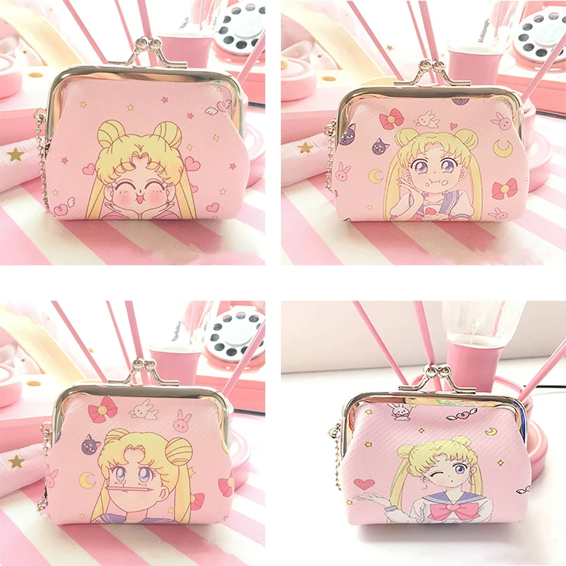 

Cute Anime Sailor Moon Cosplay Pink Mini Wallet Key Bag Coin Case Snap Purse Pouch Stuffed Dolls Plush Toy Prop Fans Gift