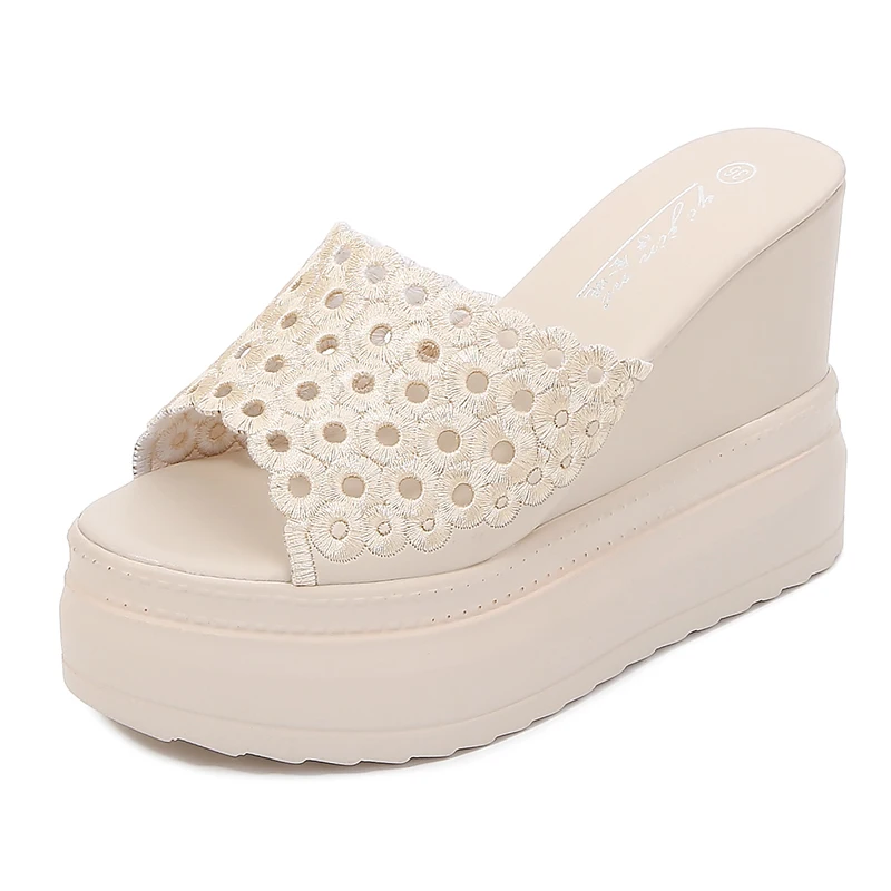 

Solid Sandals Wedges High Heels Sexy Modern Slippers Hollow Out Summer Open Toe Office Lady Shoes Women Fashion Slides G0010