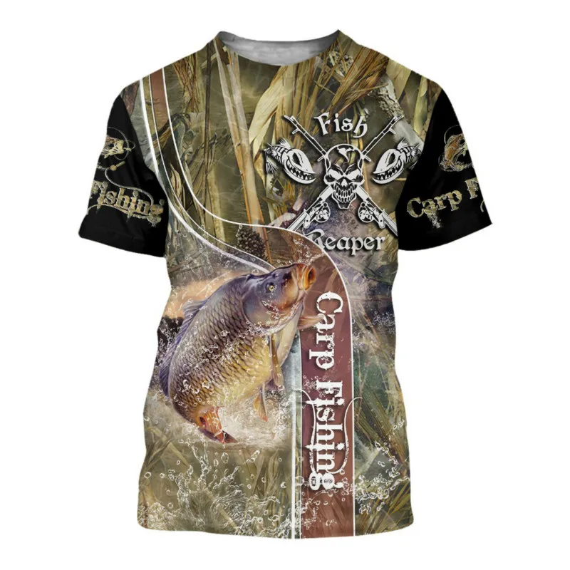 

2021 summer new style men's and women's carp fishing 3D printed T-shirt summer fashion short-sleeved Harajuku T-shirt unisex str