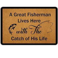 front door mat welcome mat a great fisherman lives here with the catch of his life rubber non slip backing funny doormat indoor