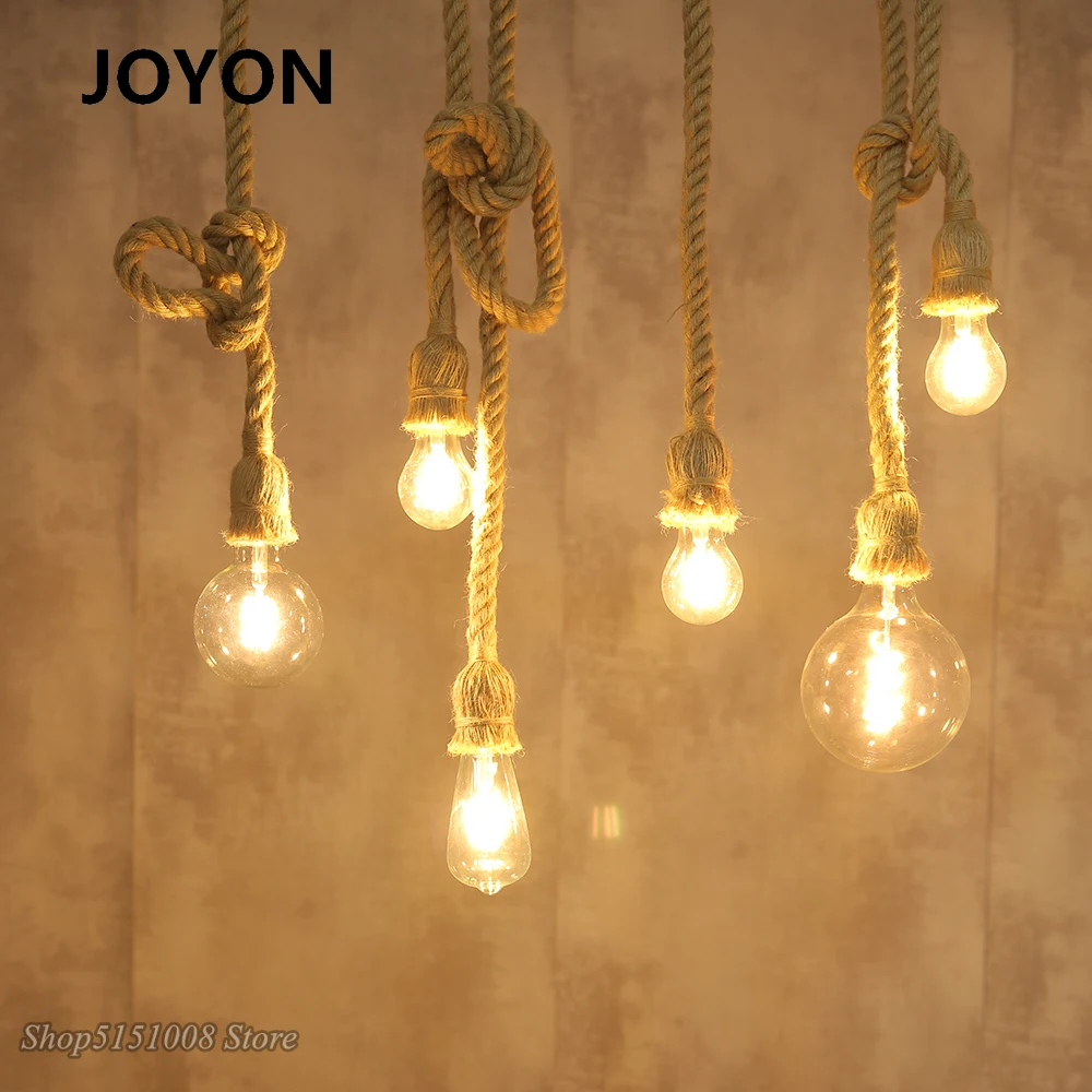 

Hemp Rope Pendant Lights Vintage Retro Loft Industrial for Living Room Kitchen Hanging Lamps Home Indoor Decor Light Fixtures
