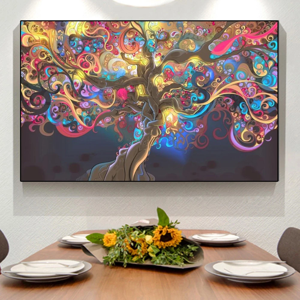 

High quality print abstract psychedelic colorful tree poster and psychedelic plant wall art decoration