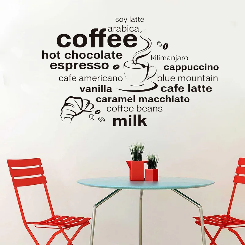 

Cafe proverbs coffee wall stickers For Cafe Decor Kitchen Coffee Quotes wall decals Vinyl Art restaurant decoration Poster Z585