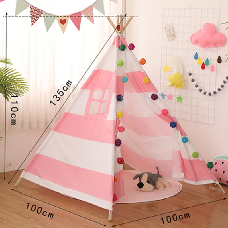 Indian Kids Wigwam For Children Gift Games 1.35M Portable Cotton Home Tipi Folding Indoor Baby Tent Toy Teepee Original Triangle