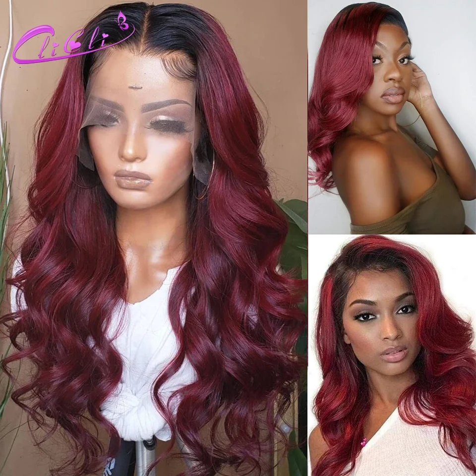 1B 99j Lace Front Wig Body Wave 4x4 Closure Wig Ombre Blonde Human Hair Wigs Pre Plucked 13x4 1B Burgundy Red Lace Frontal Wigs