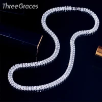 threegraces gorgeous rectangle white cz crystal choker necklace for women silver color dancing party accessories jewelry pn113