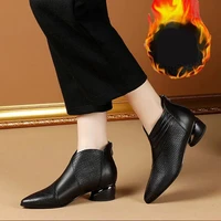 2021 autumn winter women fashion single boots british chelsea middle thick heel short booties soft leather pointed female shoe