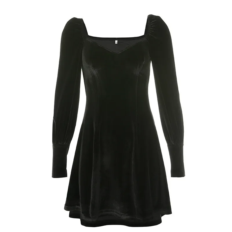 

Women Sexy V-neck Slim Dress Spring and Autumn Black Red Green Velvet Long Sleeve Dresses