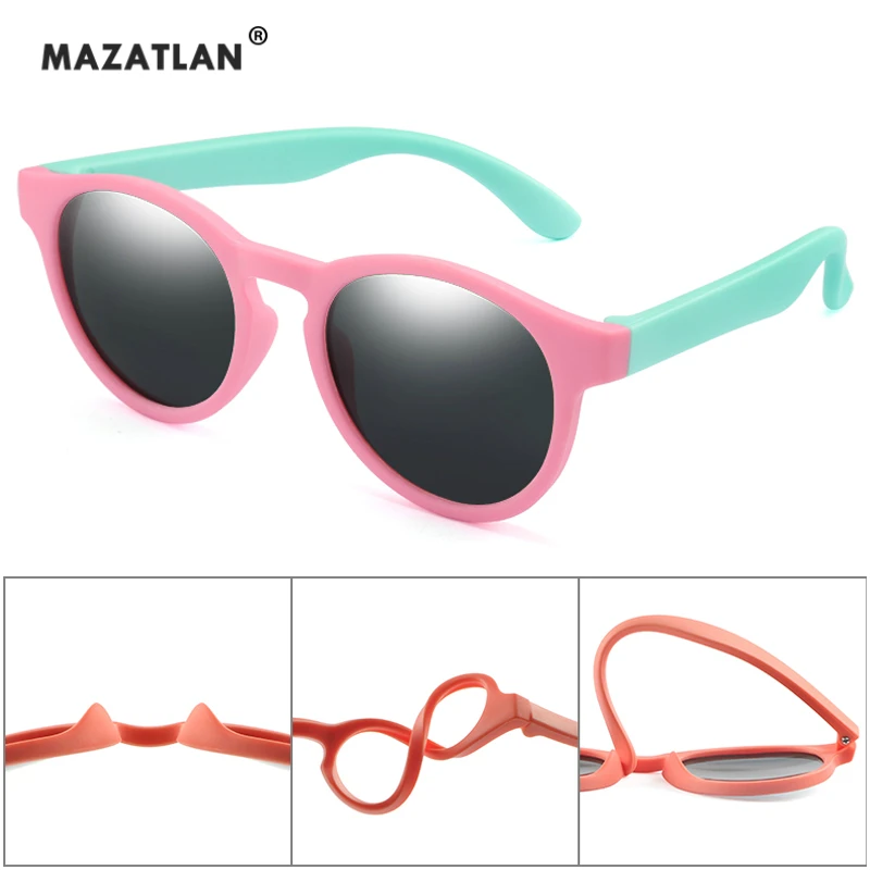 Детские солнцезащитные очки круглые зеркальные силиконовые защитные TR90 для