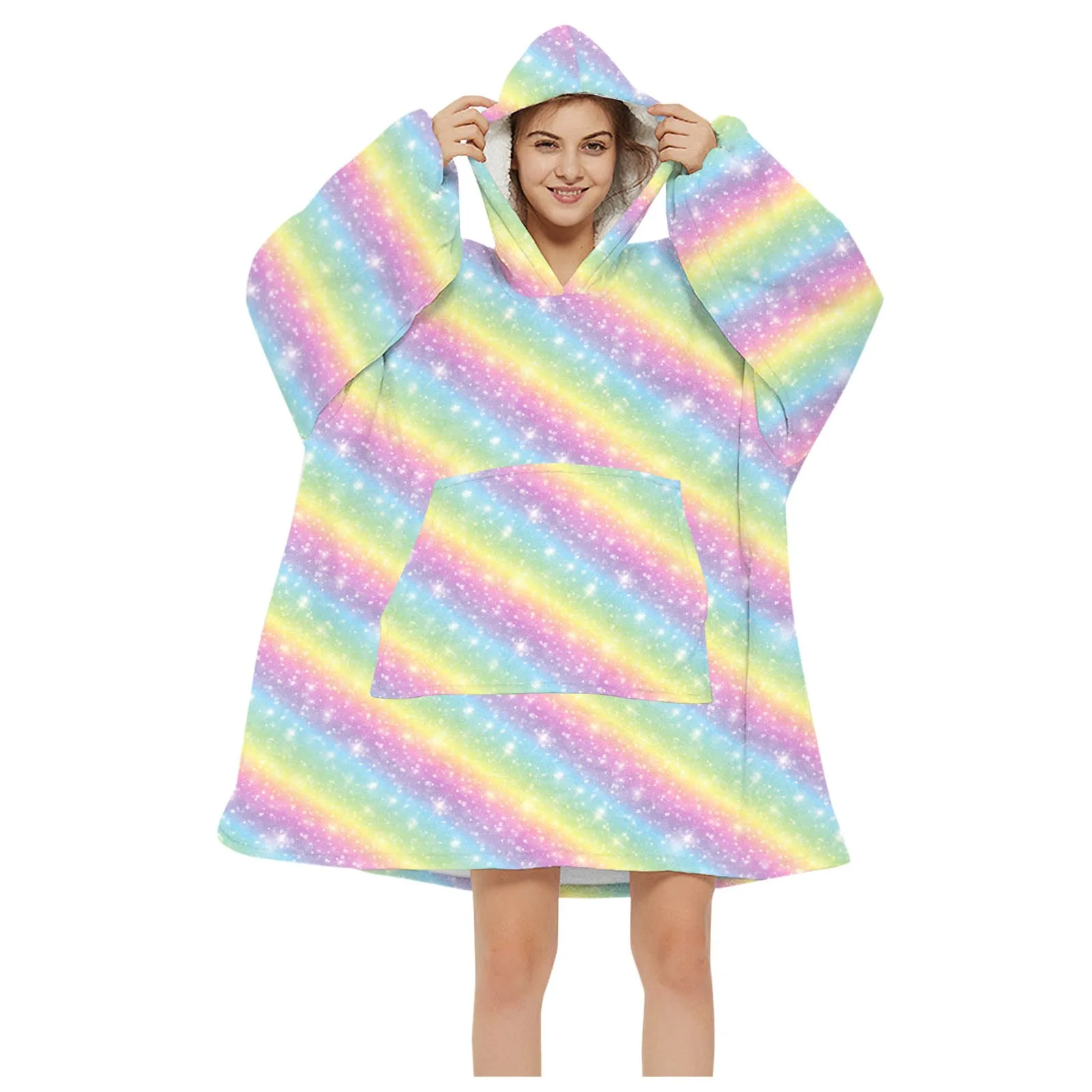 

Winter Warm TV Pocket Lazy Blanket Adult Bathrobe Sofa Comfortable Hooded Blanket pullover Sweatshirt Plush Coral Fleece Blanket