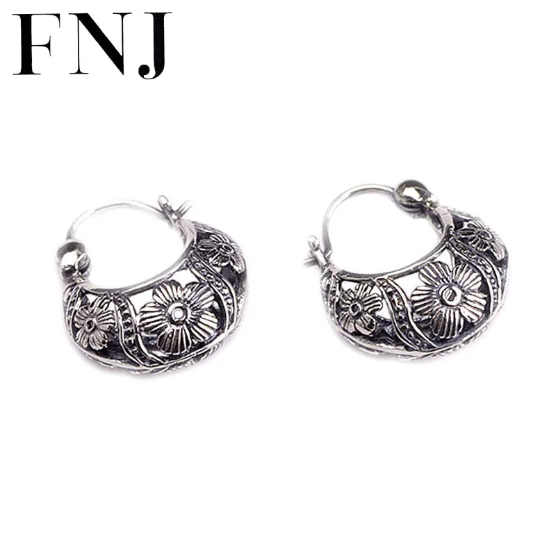 Женские серьги Обручи из серебра 925 пробы с цветком|Серьги-кольца| |