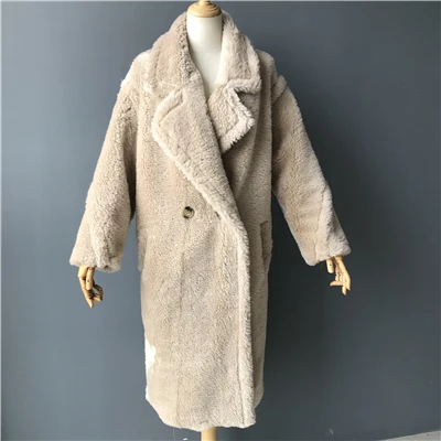 Long Beige MAOMAOFUR натуральная шерсть Teddy Bear пальто Женская Зимняя мода натуральном овечьем меху Меховая куртка женские теплые ботфорты Костюмы; шерстяная Верхняя одежда для детей - Цвет: Long Beige