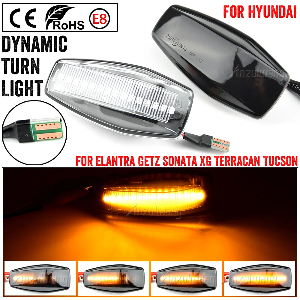 

2pcs For Hyundai Flowing Water Indicator LED Side Marker Turn Signal Light For Elantra Getz Sonata XG Terracan Tucson
