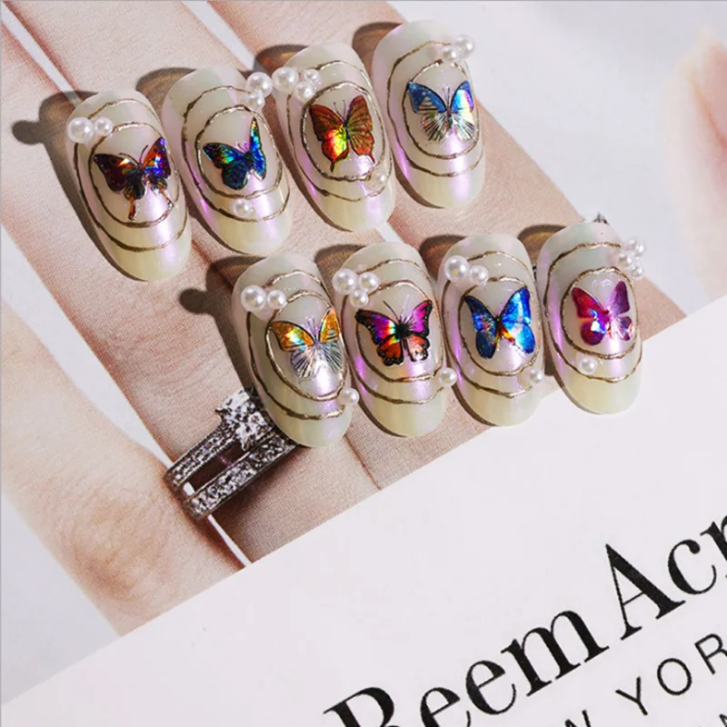 Наклейки для ногтей дневные наклейки маникюра имитация лазерные бабочки|Стикеры