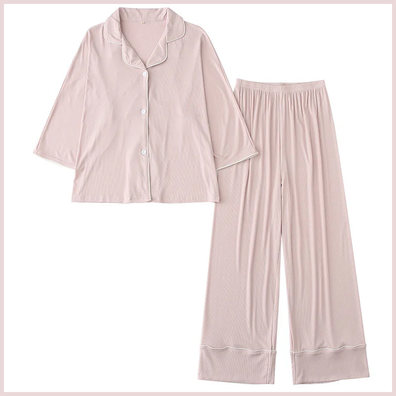 

Пижама женская тонкая из вискозы, модал однотонный в японском стиле, с длинным рукавом, подходит для повседневной носки, весна-осень