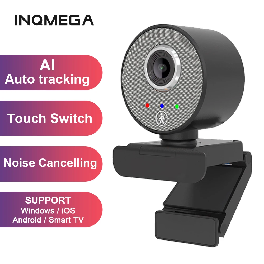 INQMEGA 1080P Веб камера с микрофоном вращающаяся на ПК Настольная веб AI функция