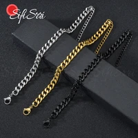 sifisrri punk men 357mm 2 side grinding stainless steel curb cuban link chain bracelets solid chains for woman jewelry gift
