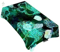 Decorative Rectangle Tablecloth Abstract Green Skull Mermaid Fish Scales Design Table Cover For Dining Bbq Picnic Coffee Desk