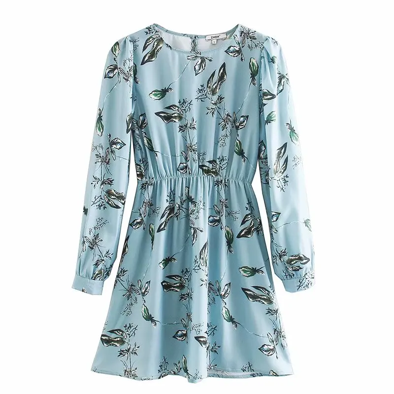 Новинка 2020 женское элегантное мини-платье с О-образным вырезом длинным рукавом и