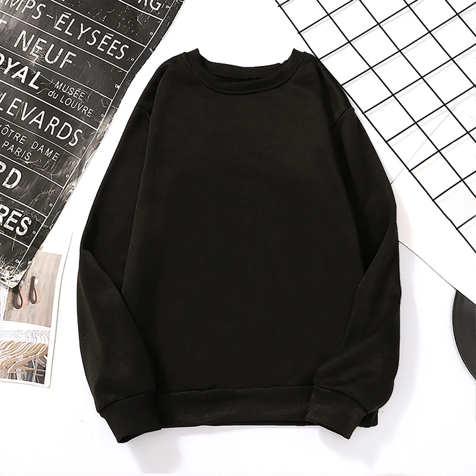 

New Sweatshirts Women Solid Color Long Sleeve Loose Round Neck Long-Sleeved Autumn Oversize Pullover Crewneck Sweatshirt