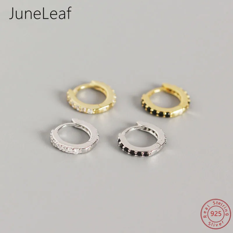 

JuneLeaf Minimalist Mini Round Pave Black and White Zircon Stud Earrings for Women Real 100% 925 Sterling Silver Fine Jewelry