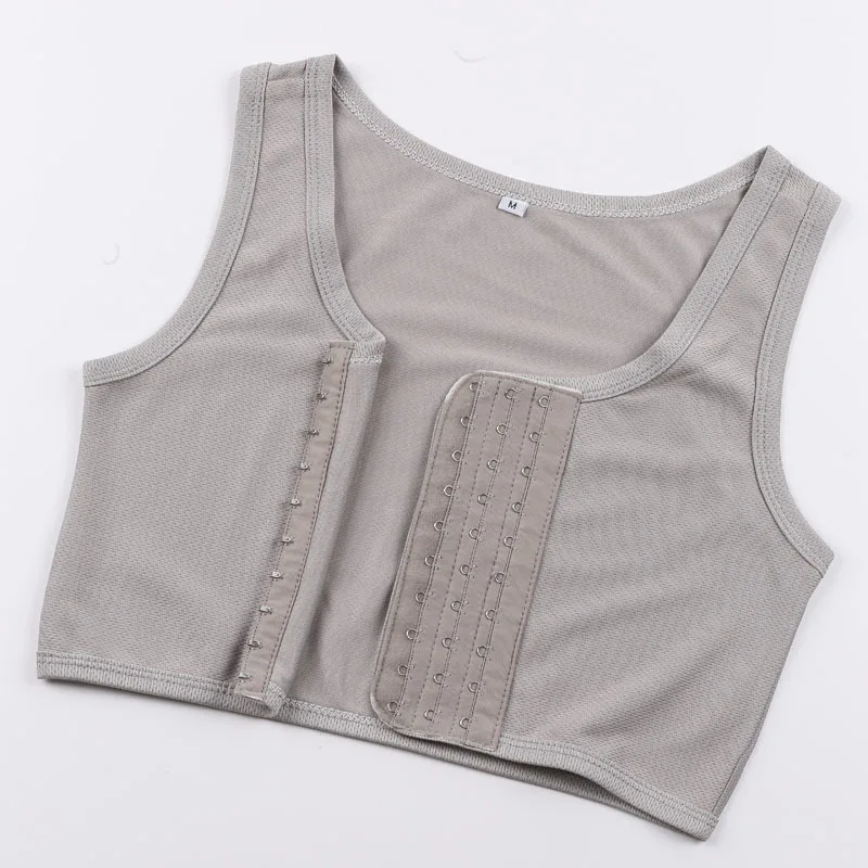 

Women Men Corset Underbust Trans Les Lesbian Tomboy Chest Binder Mesh Front Clasp Underwear Slim Fit Short Vest Crop Top