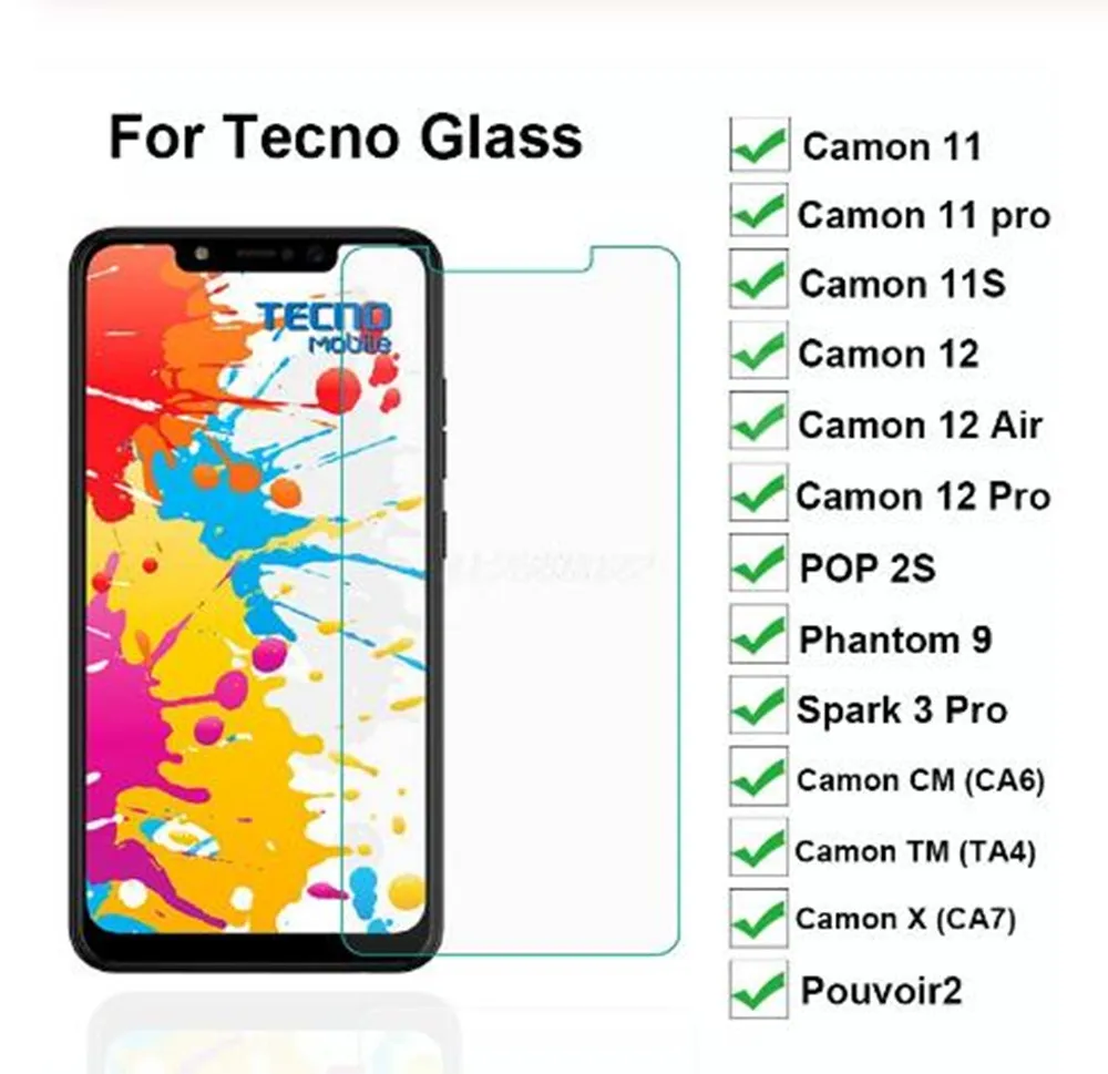 Закаленное стекло для Tecno Camon 11S 11 12 Air Spark 3 Pro POP 2S Phantom 9 Pouvoir 2 X CM защита экрана