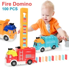 Automatic Laying Domino Brick Train Car Set Sound Light Kids Colorful Plastic Dominoes Blocks Game Toys Car for Children Boys