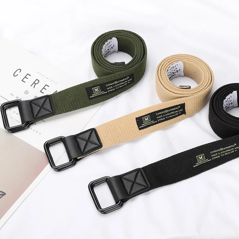 Унисекс Холщовый ремень двойное кольцо пряжка военный пояс Повседневная мода
