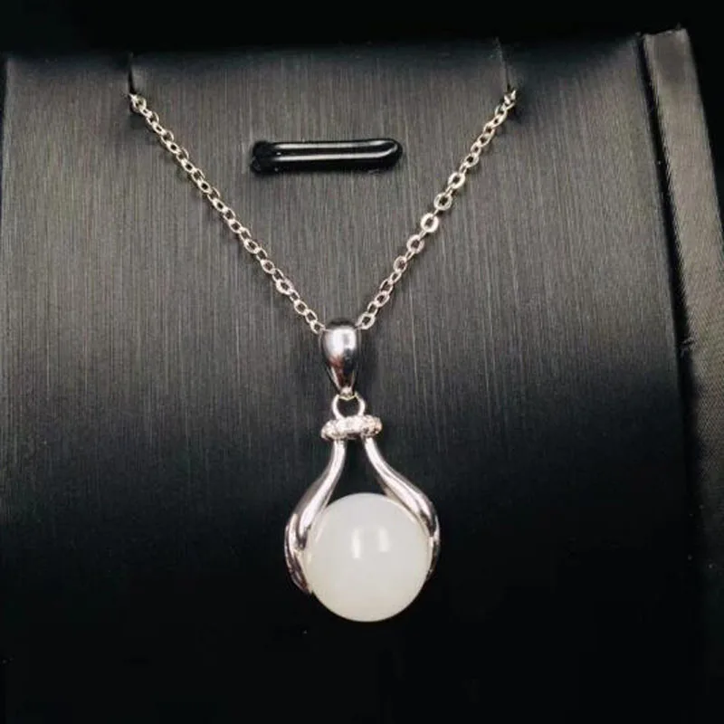 Natural Chinese HeTian White Jade Inlaid Beads Drop Pendant Beautiful 925 Silver Necklace Fashion Charm Jewelry For Men Women Gi | Украшения