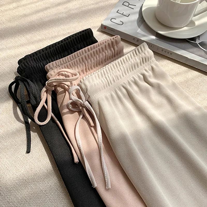 

Soft Comfort Women Pants 2021 New High Waist Casual Summer Slacks Pants Women Ice Silk Ankle-Length Long Trousers Female Slacks