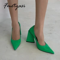 2022 new women shoes on heel designer pointed toe triangle square ladies dress shoes pump sexy white stripper heels plus size 41