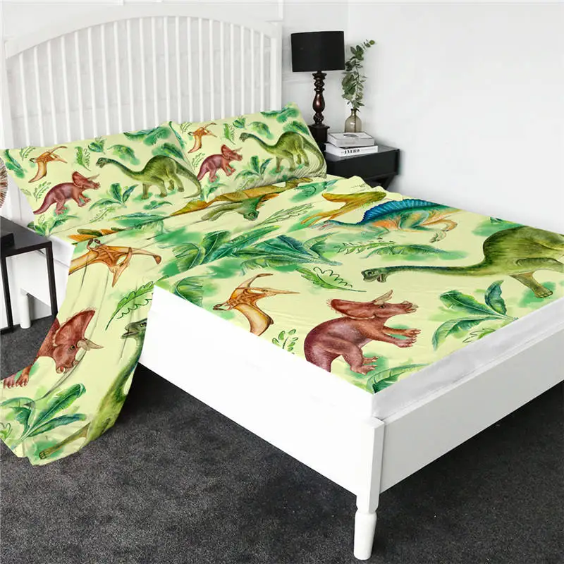 Dinosaur 1 BeddingOutlet простыня с мультяшными котами, цветная простыня с единорогом, плоский лист с наволочкой, постельные принадлежности, 4 шт., наматрасник - Цвет: Dinosaur 1