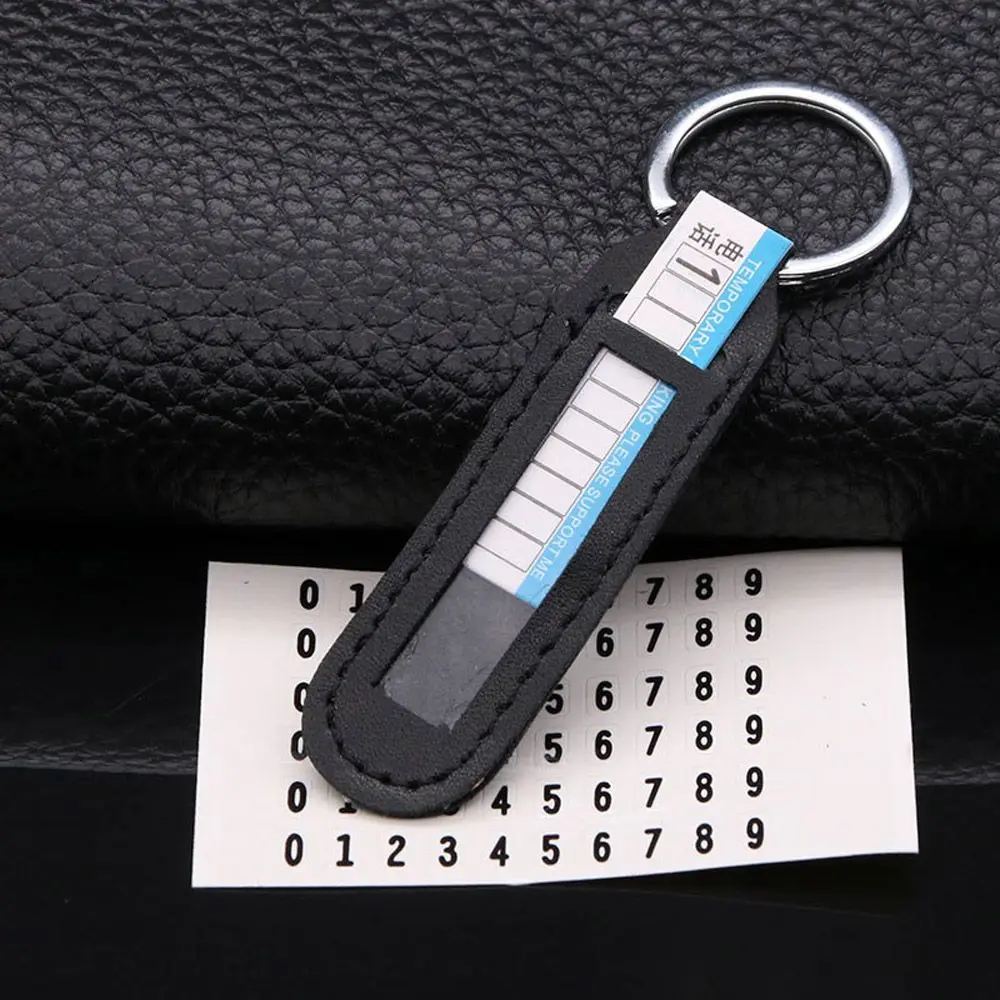 Leather Anti-lost Phone Number Plate Car Keychain Pendant Auto Vehicle Card Keyring Key Chain Interior |