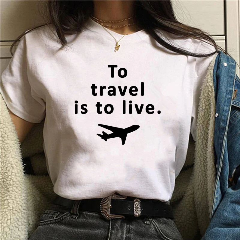 

The Great Wave of Aesthetic T-Shirt Women Tumblr 90s Fashion Graphic Tee Cute T Shirts And Travel Addict Summer Tops Female